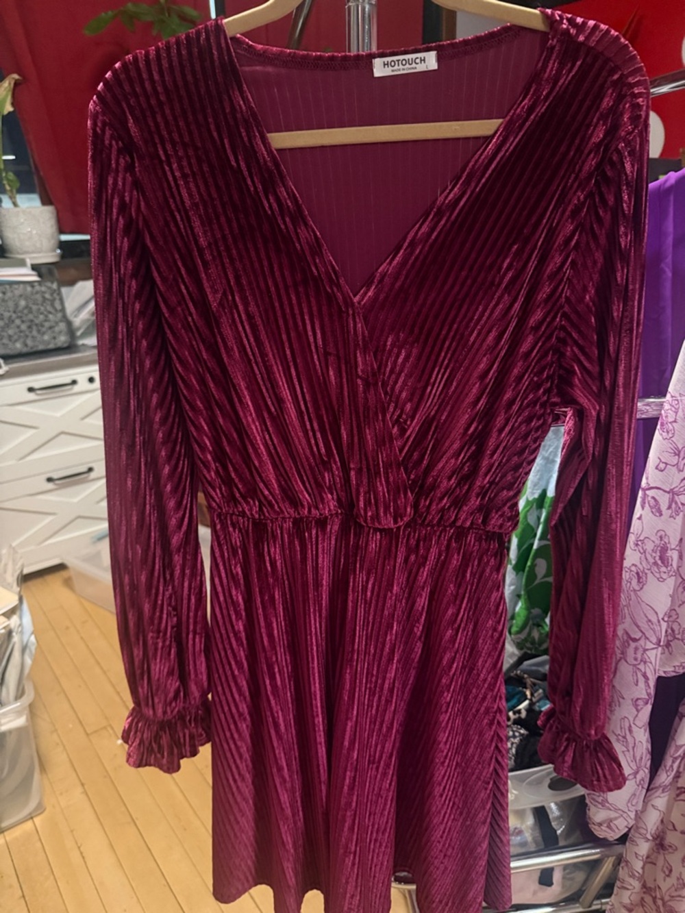 Women's Burgundy Velvet Wrap Dress